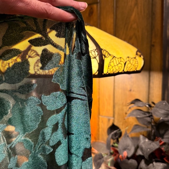 Grace & Lace Green Floral Velvet Mock Neck Long Sleeve Top (XS) - Picture 7 of 11